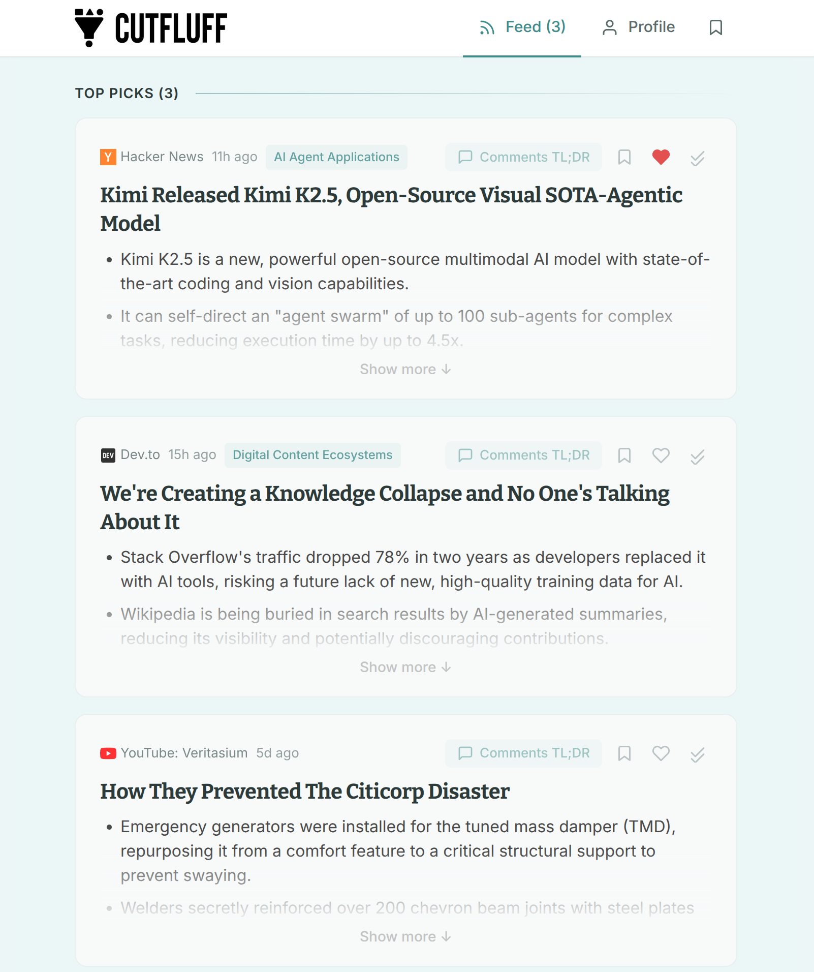 CutFluff - AI-Powered Feed